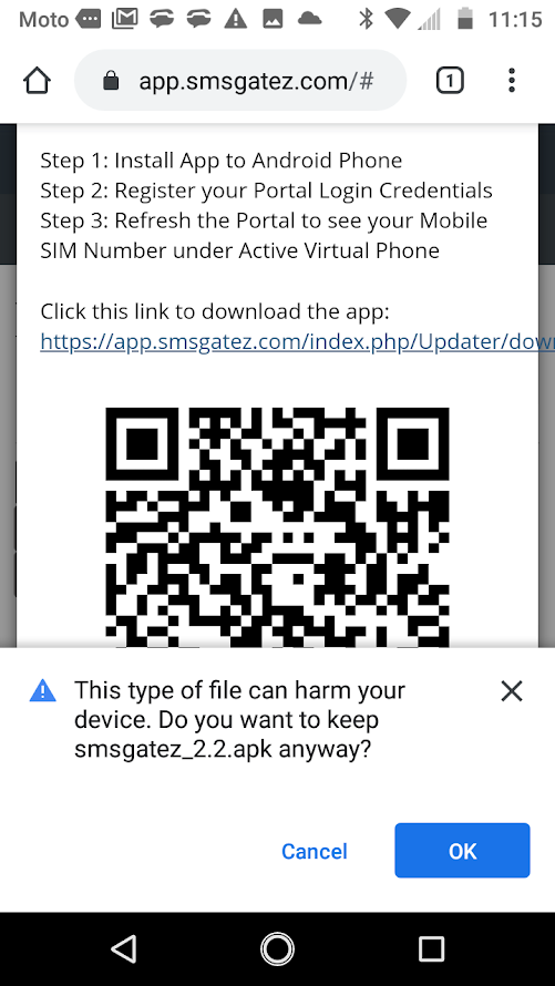 Notification pop up alert for deviceharmful